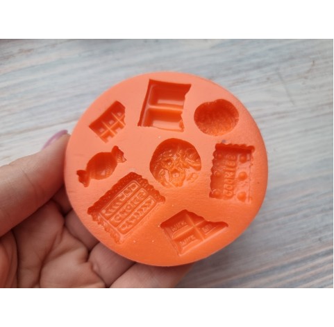 Silicone mold, Set of sweets, style 8, 8 elements, ~ 1.6-2.3 cm, H:0.3-0.8 cm