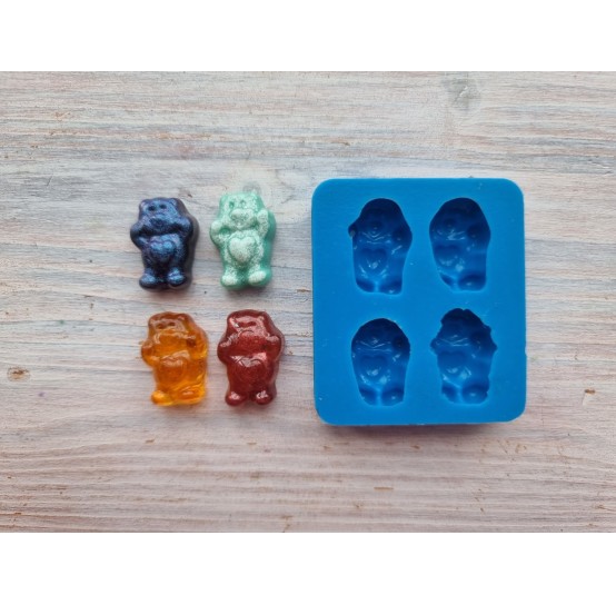 Silicone mold, Jelly bears with heart, 4 pcs., ~ 1.5*2.2 cm
