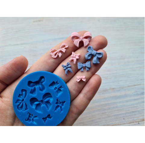 Silicone mold, Bow, style 4, 7 elements, ~ 0.5-2*0.9-1.4 cm, H:0.3 cm