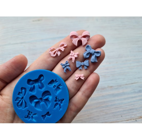 Silicone mold, Bow, style 4, 7 pcs., ~ 0.5-2*0.9-1.4 cm, H:0.3 cm