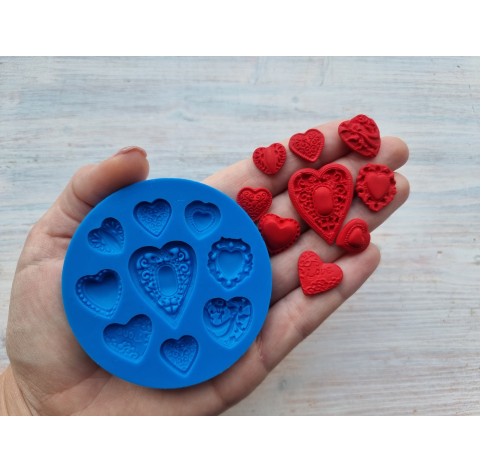 Silicone mold, Hearts, 9 pcs., ~ 1.2-2.4 cm