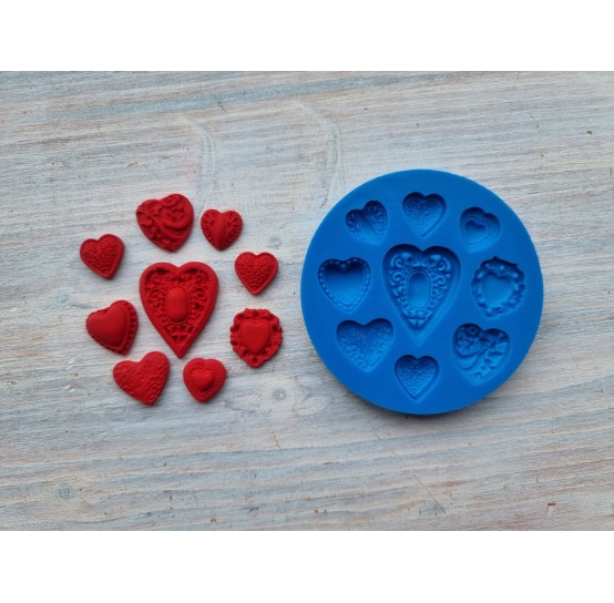 Silicone mold, Hearts, 9 pcs., ~ 1.2-2.4 cm