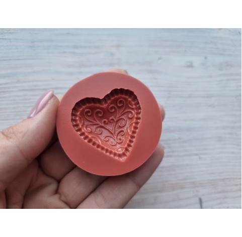 Silicone mold, Heart with ornaments, ~ 3.5 cm