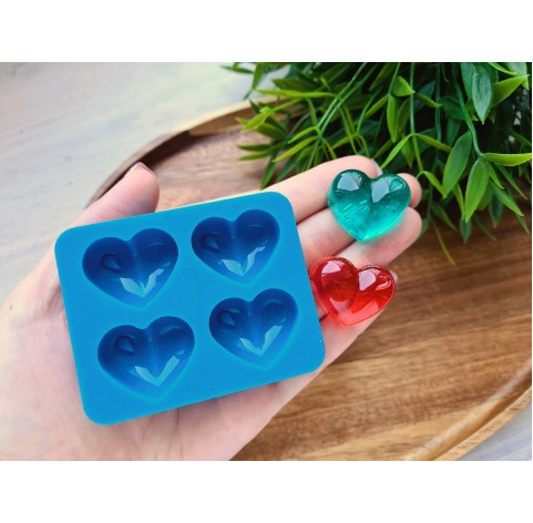 Silicone mold, Heart, style 11, 4 elements, ~ 2.3*2.8 cm, H:1.1 cm