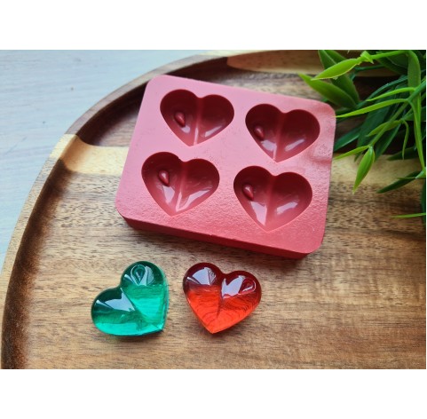 Silicone mold, Heart, style 11, 4 elements, ~ 2.3*2.8 cm, H:1.1 cm