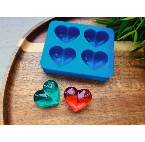 Silicone mold, Heart, style 11, 4 elements, ~ 2.3*2.8 cm, H:1.1 cm