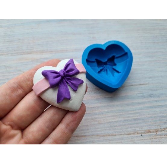 Silicone mold, Heart, style 12, with a bow, ~ 4.3*4.5 cm, H:1.7 cm