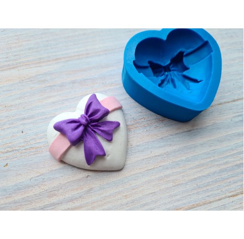 Silicone mold, Heart, style 12, with a bow, ~ 4.3*4.5 cm, H:1.7 cm