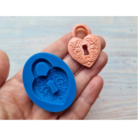 Silicone mold, Lock, heart, style 1, ~ 2.6*3.6 cm, H:0.5 cm