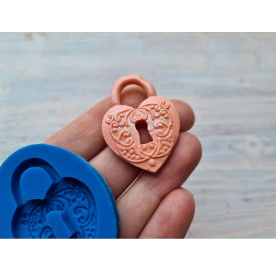 Silicone mold, Lock, heart, style 1, ~ 2.6*3.6 cm, H:0.5 cm