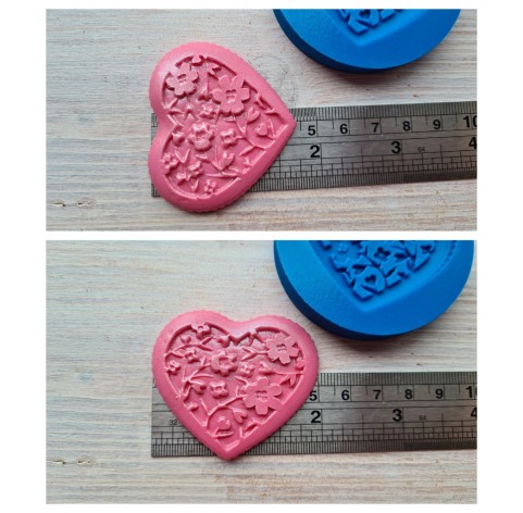 Silicone mold, Heart with flowers 1, ~ 4.5 * 5 cm
