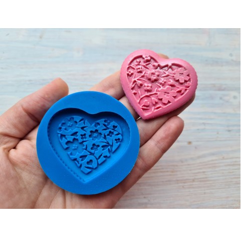 Silicone mold, Heart with flowers 1, ~ 4.5 * 5 cm