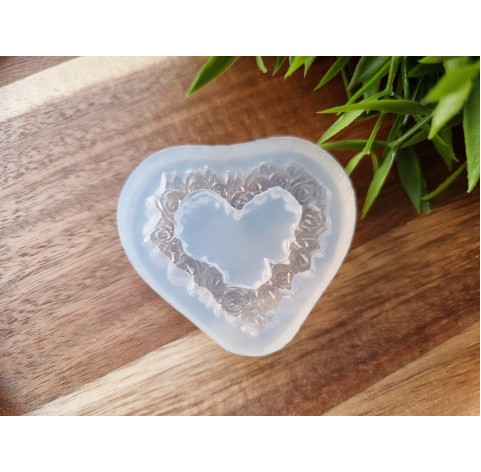 Silicone mold, Heart, style 14, with flowers, ~ 4.6*5 cm, H:0.9 cm