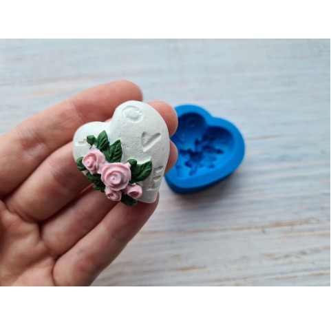 Silicone mold, Heart with flowers 3, ~ 3.5*3.6 cm