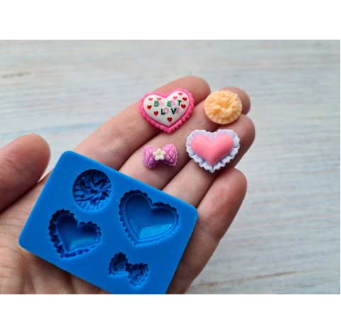 Silicone mold, Set of 3 types (heart, flower, bow), 4 elements, ~ 1.2-2*0.8-1.6 cm, H: 0.5 cm 