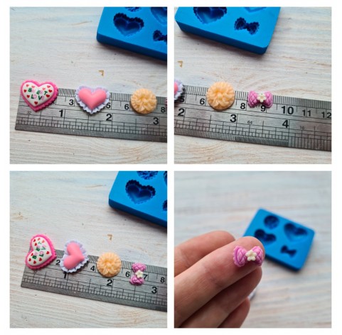 Silicone mold, Set of 3 types (heart, flower, bow), 4 elements, ~ 1.2-2*0.8-1.6 cm, H: 0.5 cm 