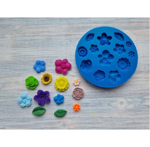 Silicone mold, Set of leaves and flowers, 13 pcs., ~ 0.7-2 cm