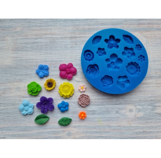 Silicone mold, Set of leaves and flowers, 13 pcs., ~ 0.7-2 cm