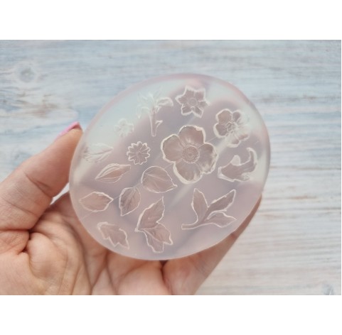 Silicone mold, Set of leaves and flowers, 15 pcs., (poppies, narcissus, rose bud, lilac), ~ 0.8-2.5 cm