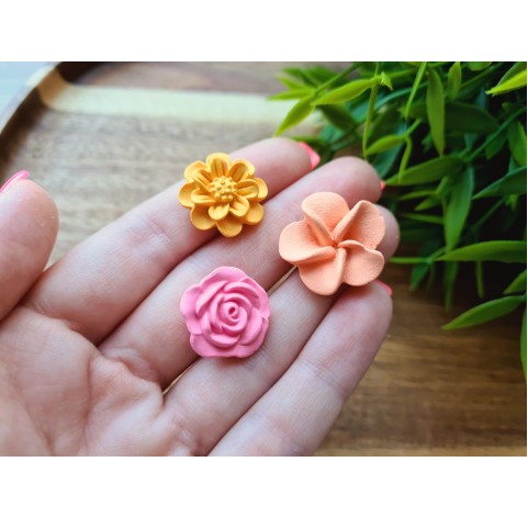 Silicone mold, Set of flowers, style 1, 3 elements, ~ Ø 1.7-2.1 cm, H:0.6-0.8 cm