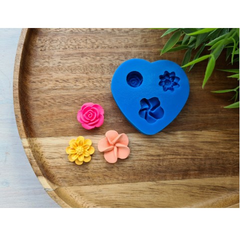 Silicone mold, Set of flowers, style 1, 3 elements, ~ Ø 1.7-2.1 cm, H:0.6-0.8 cm