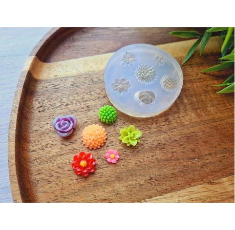 Silicone mold, Set of flowers, style 3, 6 elements, ~ 0.7-1.2 cm