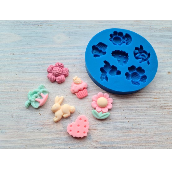Silicone mold, Set of flowers, sweets and bunny 8, 6 pcs., ~ 2-2.5 cm
