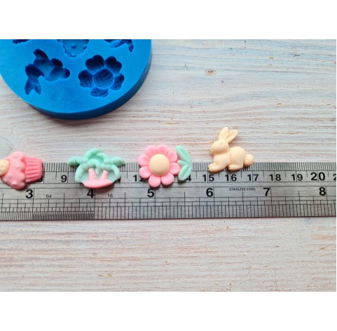 Silicone mold, Set of flowers, sweets and bunny 8, 6 pcs., ~ 2-2.5 cm