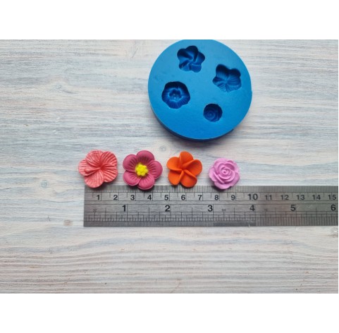 Silicone mold, Set of flowers, 4 pcs., ~ 1.7-2.2 cm