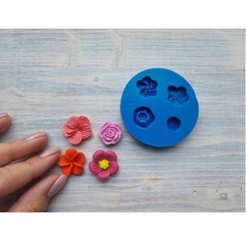 Silicone mold, Set of flowers, 4 pcs., ~ 1.7-2.2 cm