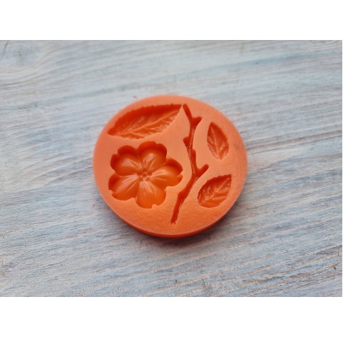 Silicone mold, Sakura branch with flower and leaves, ~ 2.5, 4.8 cm, ~ 1.6-3 cm