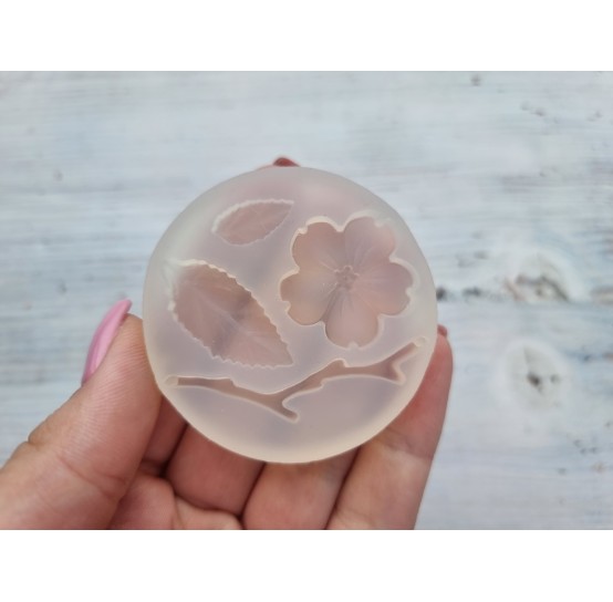 Silicone mold, Sakura branch with flower and leaves, ~ 1.6-4.8 cm