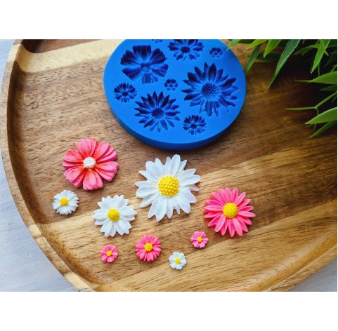 Silicone mold, Daisy, style 1, 9 elements, ~ 0.7-3.2 cm, H:0.2-0.6 cm