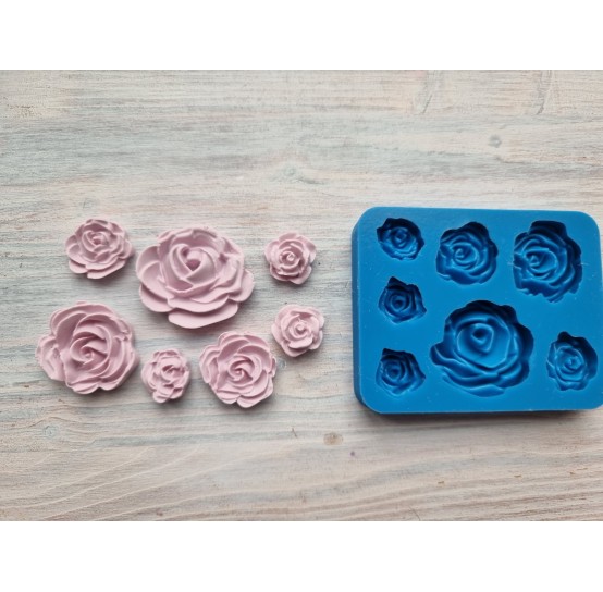 Silicone mold, Rose, style 1, 7 pcs., ~ Ø 1.6 cm, 1.9 cm, 2.3 cm, 2.8 cm, 3.5 cm