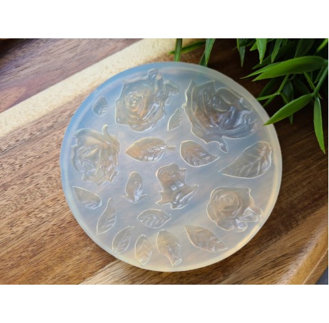 Silicone mold, Roses and leaves, different sizes, 18 pcs., ~ 0.8-4.5 cm