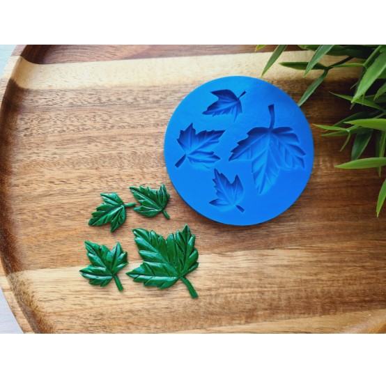 Silicone mold, Maple leaf, style 1, 4 elements., ~ 2.4-4.3*1.8-3.6 cm, H:0.3-0.4 cm