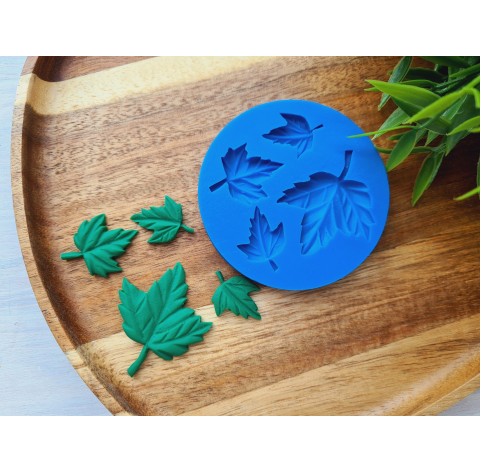 Silicone mold, Maple leaf, style 1, 4 elements., ~ 2.4-4.3*1.8-3.6 cm, H:0.3-0.4 cm