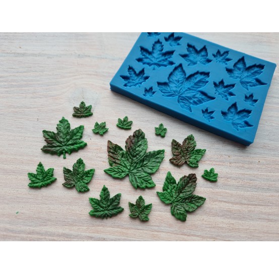 Silicone mold, Maple leaves, style 2, 12 pcs., ~ 0.9-3.3 cm