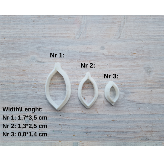 Silicone veiner, Cherry leaf, ~ 3.6*4.2 cm + 3 cutters 1.7*3.5 cm, 1.3*2.5 cm, 0.8*1.4 cm, set or individually