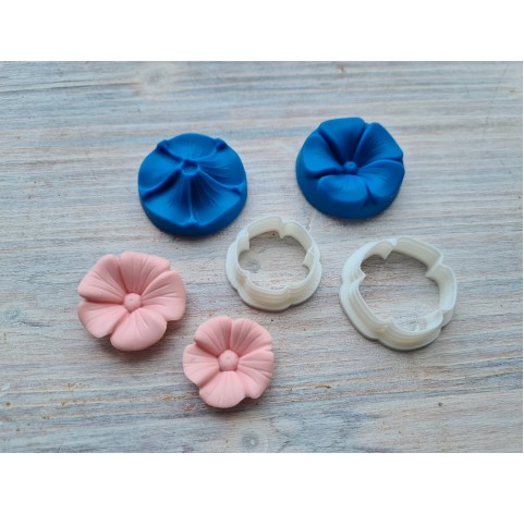Silicone veiner, Cherry flower texture, (mold size) ~ 3.2 cm, + 2 cutters 2.2, 2.7 cm, choose full set or individually