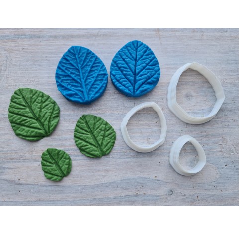 Silicone veiner, Leaf 2, (mold size) ~ 3.5*4 cm + 3 cutters 3.3*3.8 cm, 2.5*2.9 cm, 1.7*2 cm, choose full set or individually