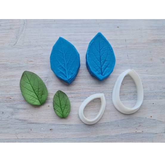 Silicone veiner, Leaf 4, ~ 2.1*3.9 cm + 2 cutters 1.7*2.9 cm, 1.1*1.9 cm, set or individually