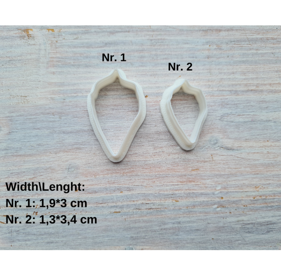 Silicone veiner, Leaf 6, ~ 2.4*4.2 cm + 2 cutters 1.9*3 cm, 1.3*3.4 cm, set or individually