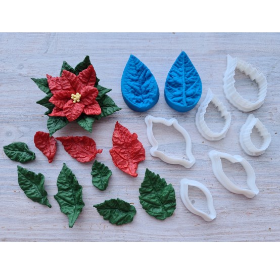 Silicone veiner, Poinsettia leaf, artificial, style 1 or style 2, set or individually