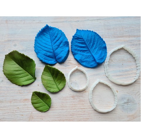 Silicone veiner, Rose leaf, large, (mold size) ~ 6.2*7.5 cm + 3 cutters 5.8*7 cm, 4*5 cm, 3.2*3.8 cm, choose full set or individually
