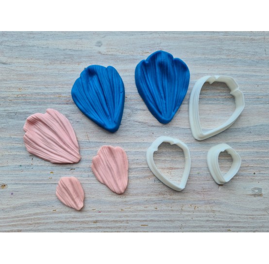 Silicone veiner, Petal texture 1, ~ 3.2*4.6 cm + 3 cutters 3*4 cm, 2.1*3 cm, 1.3*2 cm, set or individually