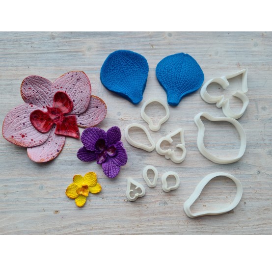 Silicone veiner, Orchid petal texture, Set A, Set B or Set C, ~ 5*6 cm + 3 cutters 0.7-4.5*1.2-5.7 cm, set or individually