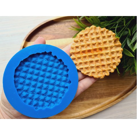 Silicone mold, Waffle, style 3, round, large, ~ Ø 7.3 cm, H:0.6 cm