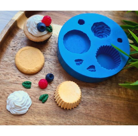 Silicone mold, Set of cupcake with cream and berries, 7 elements, ~ 0.6-2.4 cm, H:0.3-1 cm