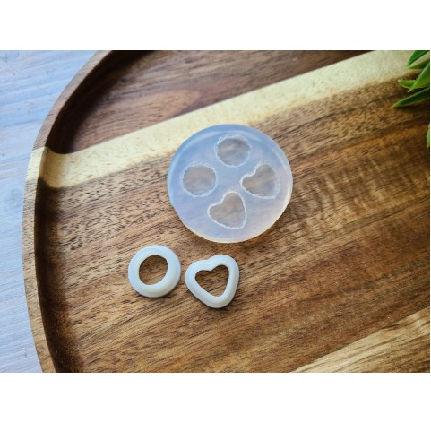 Silicone mold, Macaron, style 2, circle and heart, 4 pcs., ~ Ø 1.2 cm, 1.2*1.3 cm, H:0.4 cm + 2 cutters Ø 1.1 cm, 1.2 cm